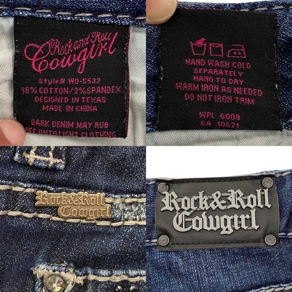 Rock and Roll Cowgirl Low Rise Studded Embellished Dark Blue Boot Cut Jeans 30 - Picture 3 of 16